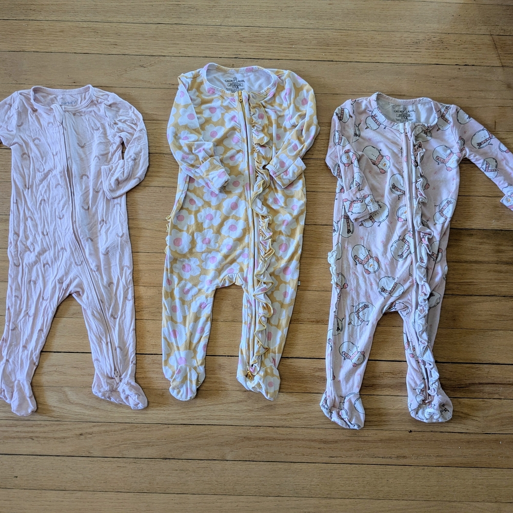 Bundle Of 3 Bamboo Footed Pajamas, Size 3-6 Months